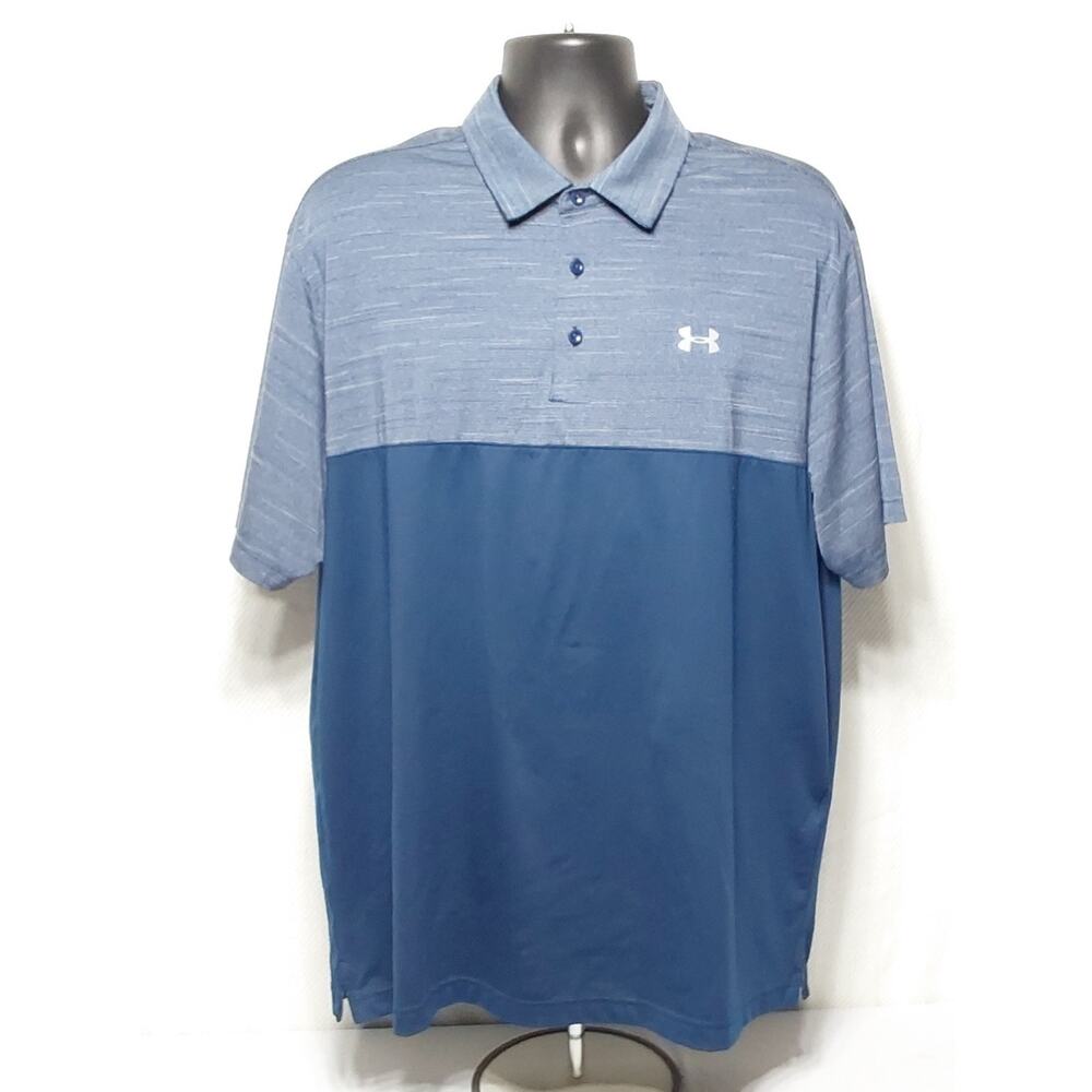 Under Armour Loose HeatGear Size XL Blue Polo 3 Button Short Sleeve Shirt #M92